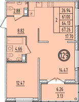 3 ккв (Евро) № 129 Корп.: 2 , Секция 4  в ЖК Образцовый квартал 6.4