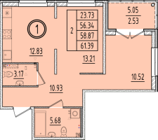 2 ккв № 1 Корп.: 2 , Секция 1  в ЖК Образцовый квартал 6.4