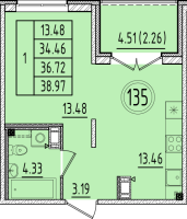 1 ккв № 135 Корп.: 1 , Секция 5  в ЖК Образцовый квартал 6.4