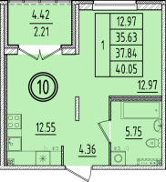 1 ккв № 10 Корп.: 2 , Секция 1  в ЖК Образцовый квартал 6.4