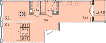 3 ккв (Евро) № 230 Корп.: 1 , Секция 8  в ЖК Образцовый квартал 6.4
