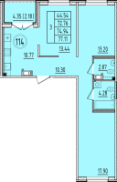 3 ккв № 114 Корп.: 1 , Секция 4  в ЖК Образцовый квартал 6.4