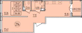 3 ккв (Евро) № 214 Корп.: 1 , Секция 8  в ЖК Образцовый квартал 6.4