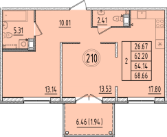 3 ккв (Евро) № 210 Корп.: 1 , Секция 8  в ЖК Образцовый квартал 6.4