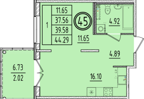 2 ккв (Евро) № 45 Корп.: 2 , Секция 2  в ЖК Образцовый квартал 6.4