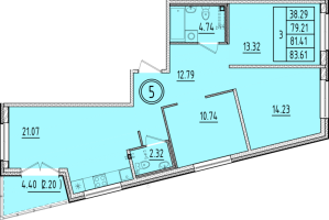 4 ккв (Евро) № 5 Корп.: 1 , Секция 1  в ЖК Образцовый квартал 6.4