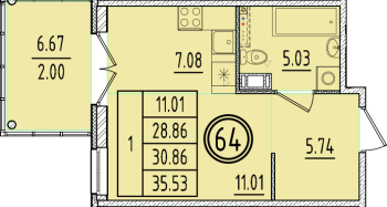 Студия № 64 Корп.: 2 , Секция 2  в ЖК Образцовый квартал 6.4