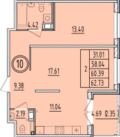 2 ккв № 10 Корп.: 1 , Секция 1  в ЖК Образцовый квартал 6.4