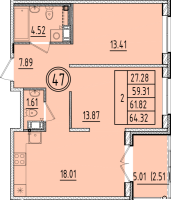 3 ккв (Евро) № 47 Корп.: 1 , Секция 2  в ЖК Образцовый квартал 6.4