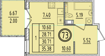Студия № 73 Корп.: 2 , Секция 2  в ЖК Образцовый квартал 6.4