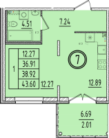 1 ккв № 7 Корп.: 2 , Секция 1  в ЖК Образцовый квартал 6.4