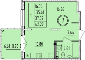 1 ккв № 7 Корп.: 1 , Секция 1  в ЖК Образцовый квартал 6.4