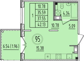 2 ккв (Евро) № 95 Корп.: 1 , Секция 4  в ЖК Образцовый квартал 6.4