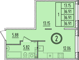 1 ккв № 2 Корп.: 2 , Секция 1  в ЖК Образцовый квартал 6.4