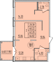 2 ккв № 181 Корп.: 1 , Секция 7  в ЖК Образцовый квартал 6.4