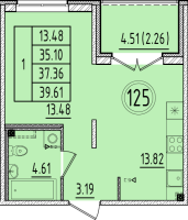 1 ккв № 125 Корп.: 1 , Секция 5  в ЖК Образцовый квартал 6.4