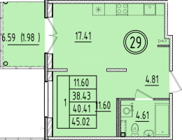 2 ккв (Евро) № 29 Корп.: 1 , Секция 2  в ЖК Образцовый квартал 6.4