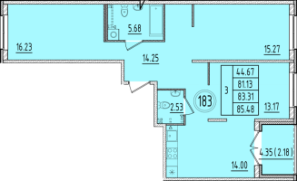 3 ккв № 183 Корп.: 1 , Секция 7  в ЖК Образцовый квартал 6.4