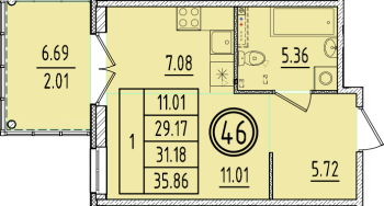 Студия № 46 Корп.: 2 , Секция 2  в ЖК Образцовый квартал 6.4