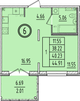 2 ккв (Евро) № 6 Корп.: 2 , Секция 1  в ЖК Образцовый квартал 6.4