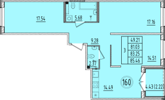 3 ккв № 160 Корп.: 1 , Секция 6  в ЖК Образцовый квартал 6.4