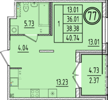 1 ккв № 77 Корп.: 2 , Секция 3  в ЖК Образцовый квартал 6.4