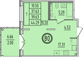 2 ккв (Евро) № 80 Корп.: 2 , Секция 3  в ЖК Образцовый квартал 6.4