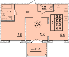 3 ккв (Евро) № 202 Корп.: 1 , Секция 8  в ЖК Образцовый квартал 6.4