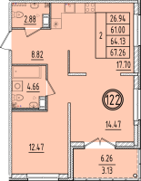 3 ккв (Евро) № 122 Корп.: 2 , Секция 4  в ЖК Образцовый квартал 6.4
