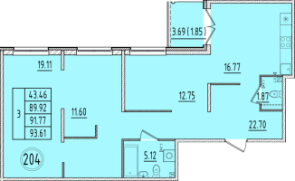 4 ккв (Евро) № 204 Корп.: 1 , Секция 8  в ЖК Образцовый квартал 6.4
