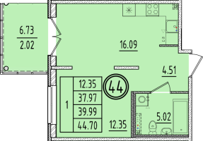 2 ккв (Евро) № 44 Корп.: 2 , Секция 2  в ЖК Образцовый квартал 6.4
