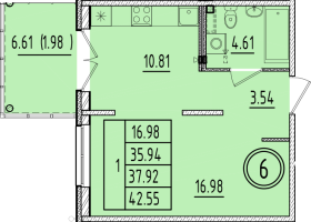 1 ккв № 6 Корп.: 1 , Секция 1  в ЖК Образцовый квартал 6.4