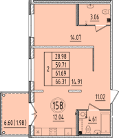2 ккв № 158 Корп.: 1 , Секция 6  в ЖК Образцовый квартал 6.4