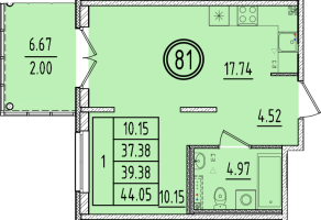 2 ккв (Евро) № 81 Корп.: 2 , Секция 3  в ЖК Образцовый квартал 6.4