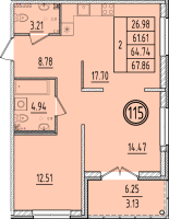 3 ккв (Евро) № 115 Корп.: 2 , Секция 4  в ЖК Образцовый квартал 6.4