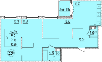 4 ккв (Евро) № 220 Корп.: 1 , Секция 8  в ЖК Образцовый квартал 6.4