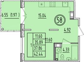 2 ккв (Евро) № 58 Корп.: 1 , Секция 3  в ЖК Образцовый квартал 6.4