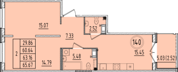 3 ккв (Евро) № 140 Корп.: 1 , Секция 5  в ЖК Образцовый квартал 6.4