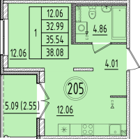 1 ккв № 205 Корп.: 1 , Секция 8  в ЖК Образцовый квартал 6.4