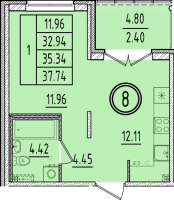 1 ккв № 8 Корп.: 2 , Секция 1  в ЖК Образцовый квартал 6.4