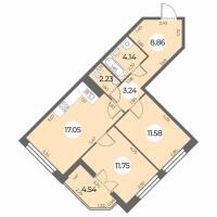 3 ккв (Евро) № 23 Корп.: 5 Уч. 269 , Секция 2  в ЖК Огни Залива