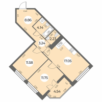 3 ккв (Евро) № 82 Корп.: 6 Уч. 270 , Секция 1  в ЖК Огни Залива