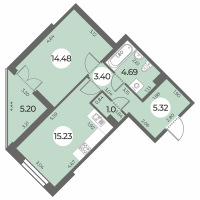 2 ккв (Евро) № 13 Корп.: 5 Уч. 269 , Секция 2  в ЖК Огни Залива