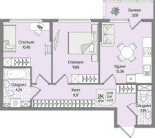 2 ккв № 90 Корп.: 4 , Секция 5  в ЖК Охтинские высоты