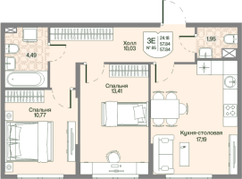 3 ккв (Евро) № 85 Корп.: 2 , Секция 5  в ЖК Охтинские высоты
