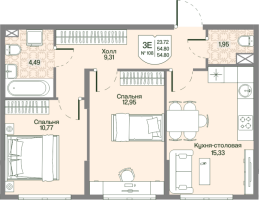 3 ккв (Евро) № 108 Корп.: 2 , Секция 6  в ЖК Охтинские высоты