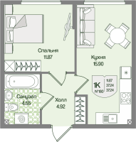 2 ккв (Евро) № 180 Корп.: 6 , Секция 9  в ЖК Охтинские высоты