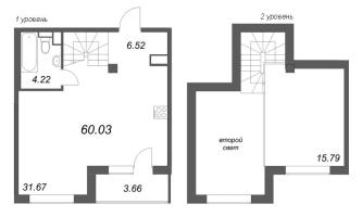 2 ккв (Евро) № 157 Корп.: 6 , Секция 7  в ЖК Охтинские высоты