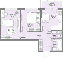 2 ккв № 18 Корп.: 2 , Секция 1  в ЖК Охтинские высоты