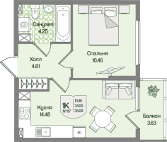 1 ккв № 117 Корп.: 4 , Секция 6  в ЖК Охтинские высоты